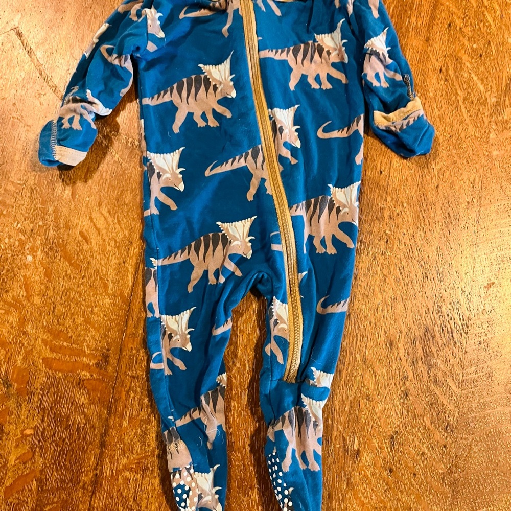 Kickee Pants Teal Dinosaur Print Kids Footie